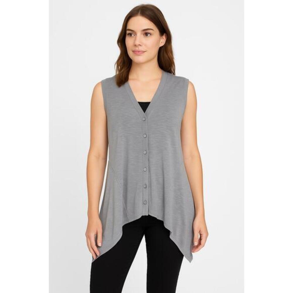 Neiman Marcus Vest Womens Med Grey Cardigan Button Sharkbite Lightweight Modern - Picture 1 of 6